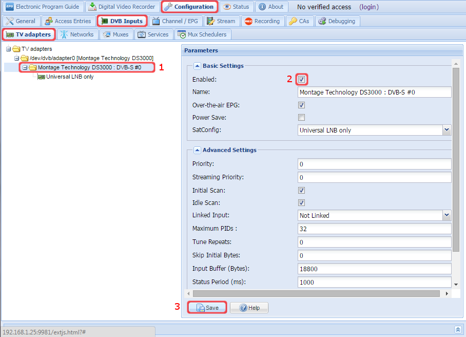 ConfigurationDVBInputsTVAdaptersEnable